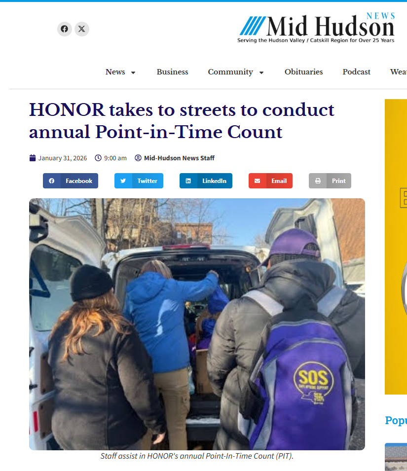 HONOR volunteers loading supplies into van during Point-in-Time Count, as shown in Mid Hudson News article